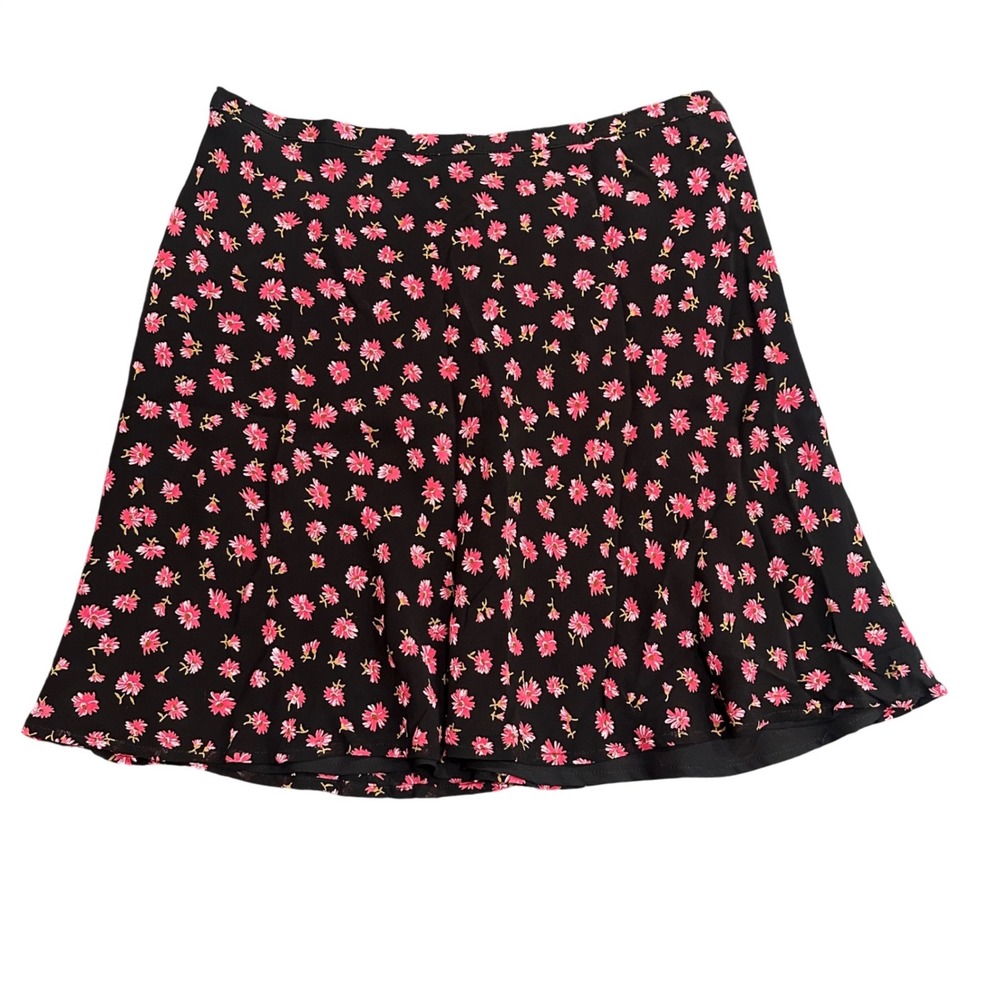 Bebe Black Pink Floral Daisy Mini Skirt Size 12 A-Line Y2K Summer